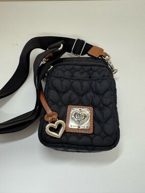 Brighton Black Kora Quilted Utility Crossbody Bag with Tan Trim